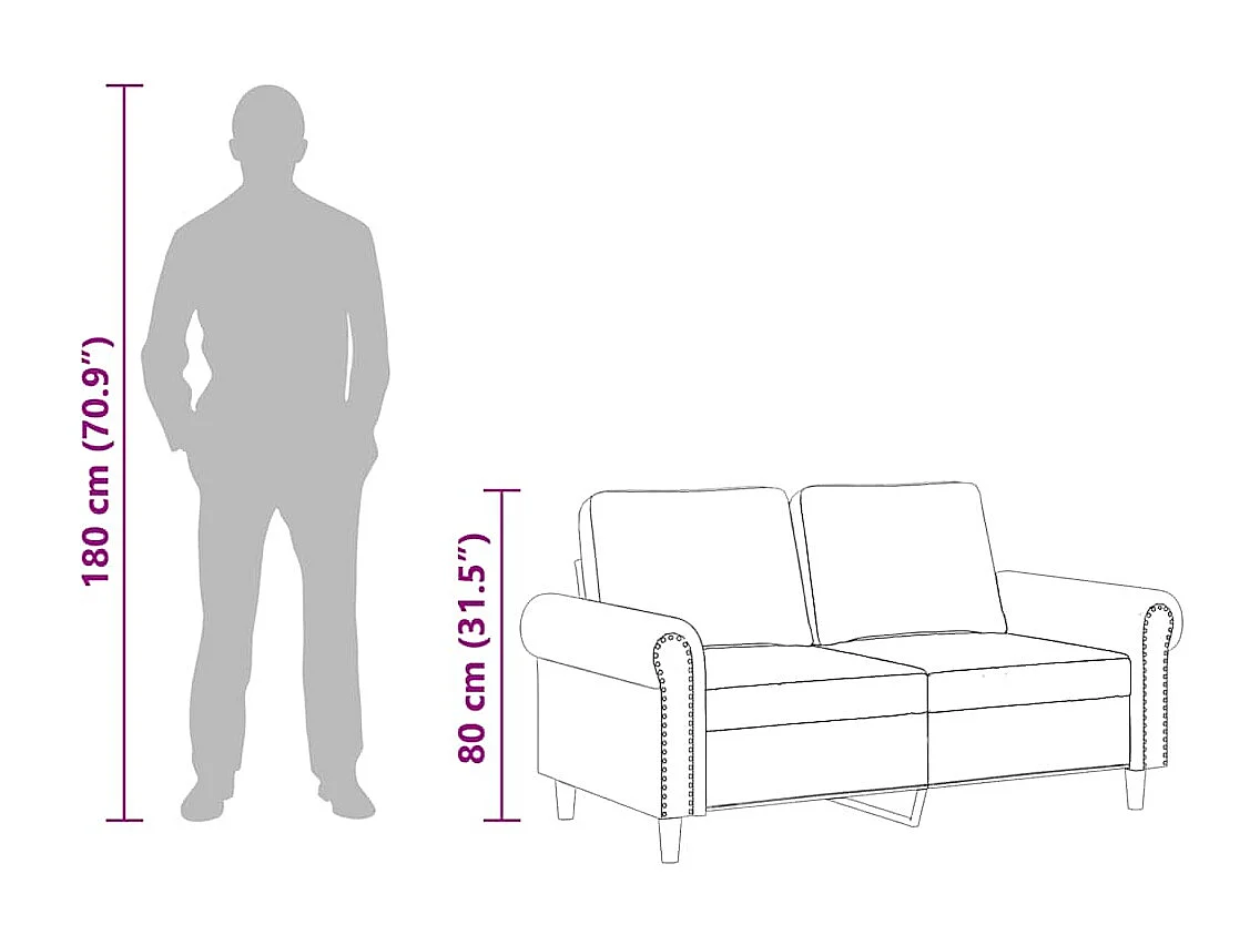 Canapé à 2 places Gris clair 120 cm Velours