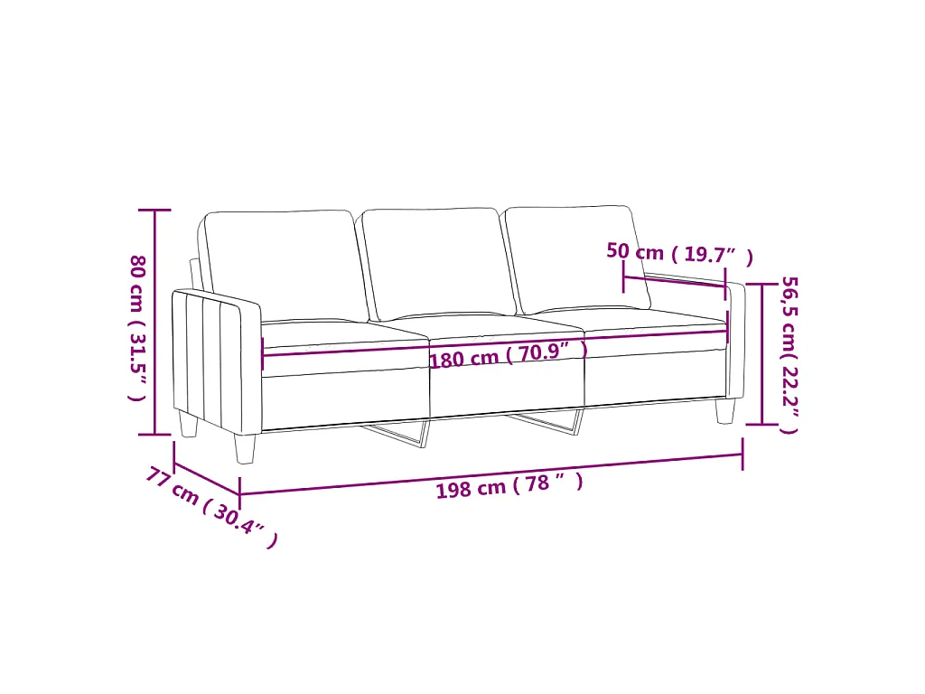 Canapé à 3 places Rose 180 cm Velours