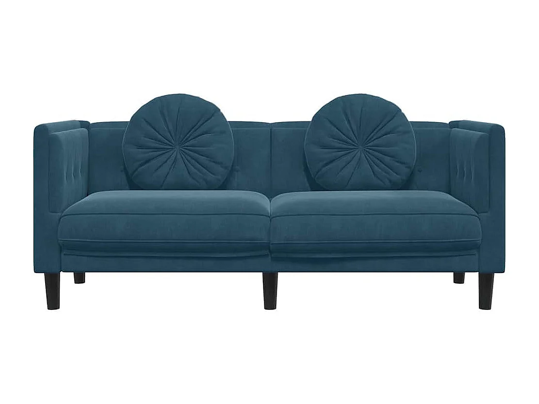 Sofa mit Kissen 2-Sitzer Blau Samt