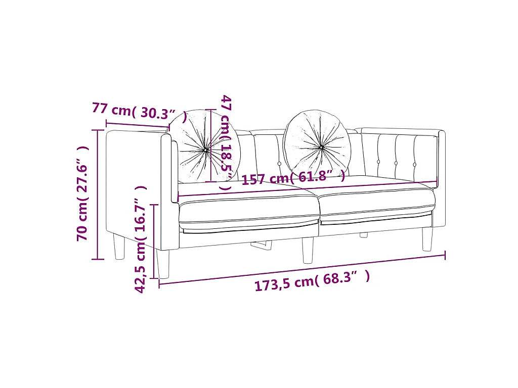Canapé avec coussins 2 places bleu velours