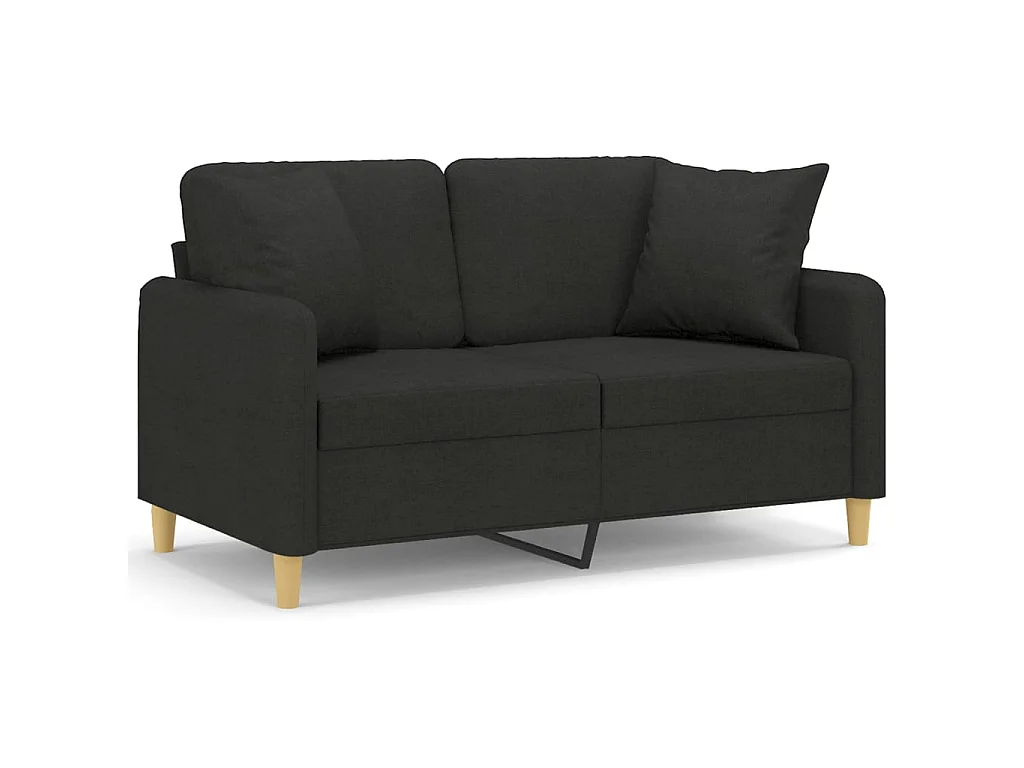 Canapé 2 places avec oreillers décoratifs noir 120 cm tissu