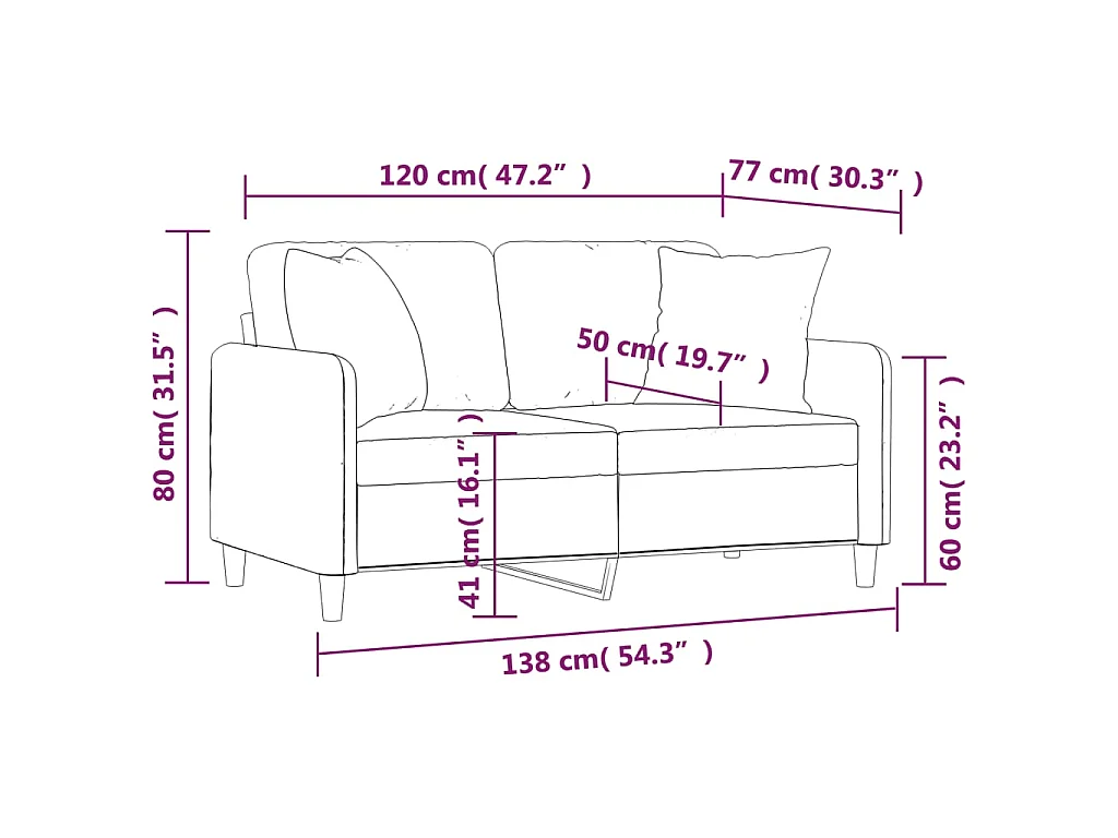 Canapé 2 places avec oreillers décoratifs noir 120 cm tissu