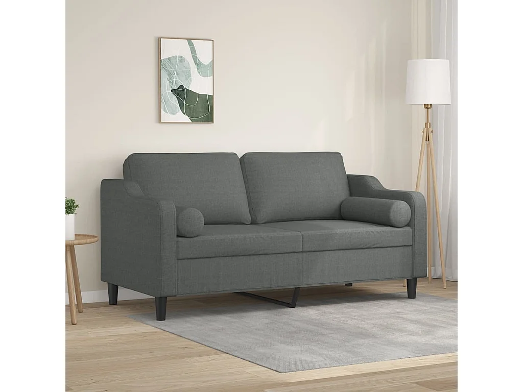 Canapé 2 places avec oreillers gris foncé 140 cm tissu