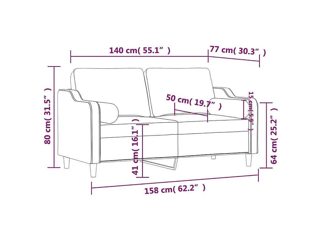Canapé 2 places avec oreillers gris foncé 140 cm tissu