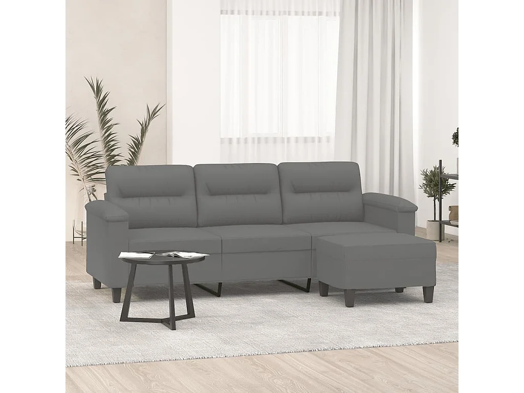 Divano a 3 Posti con Poggiapiedi Grigio Scuro 180 cm Microfibra
