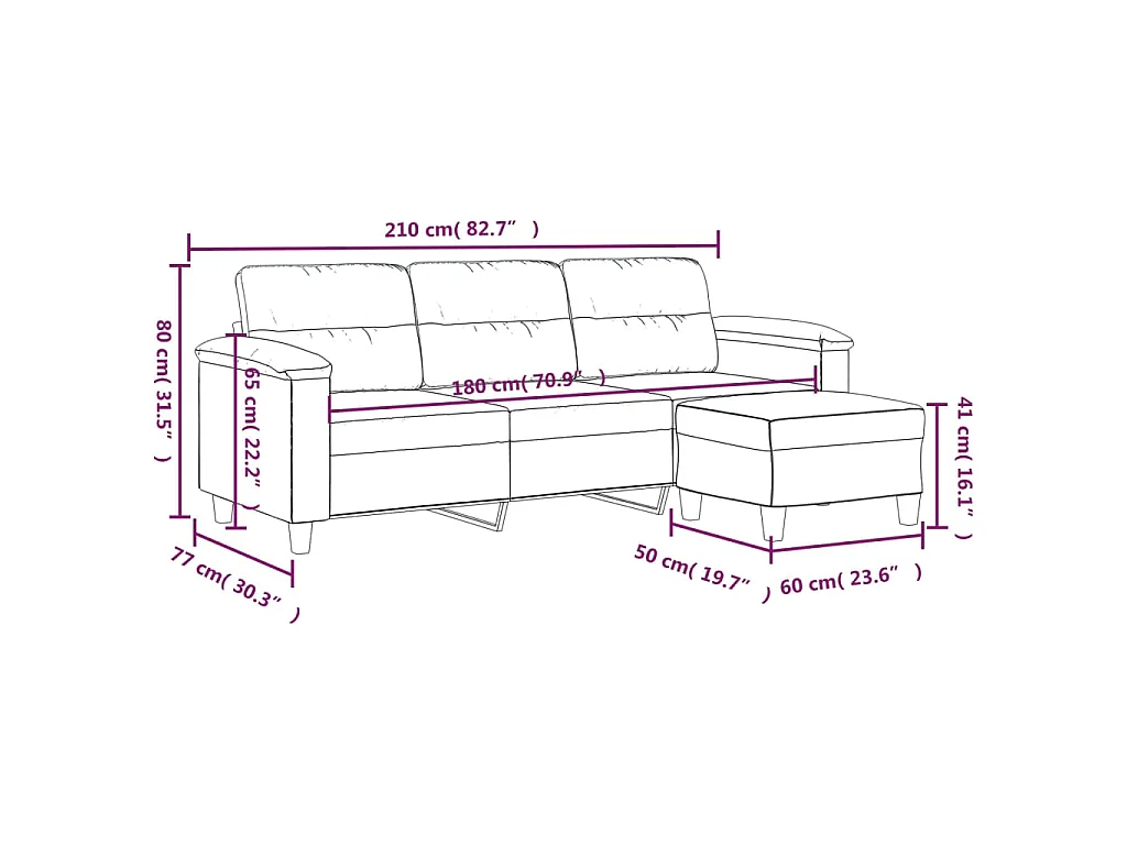 Canapé 3 places repose-pieds Gris foncé 180 cm Tissu microfibre