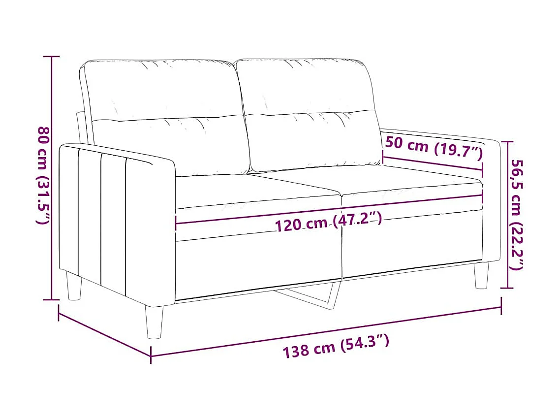 Canapé à 2 places Gris clair 120 cm Tissu