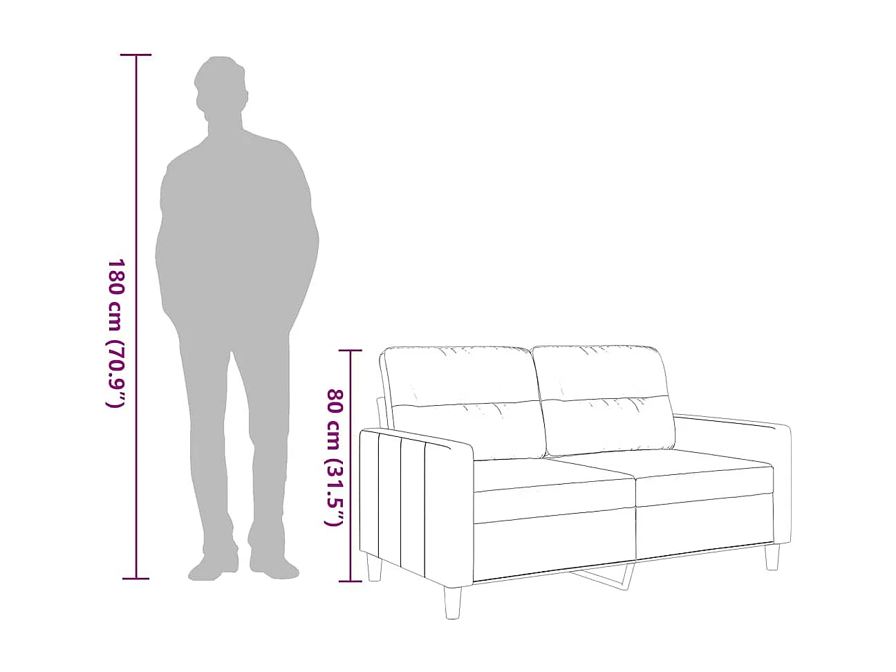 Canapé à 2 places Gris clair 120 cm Tissu