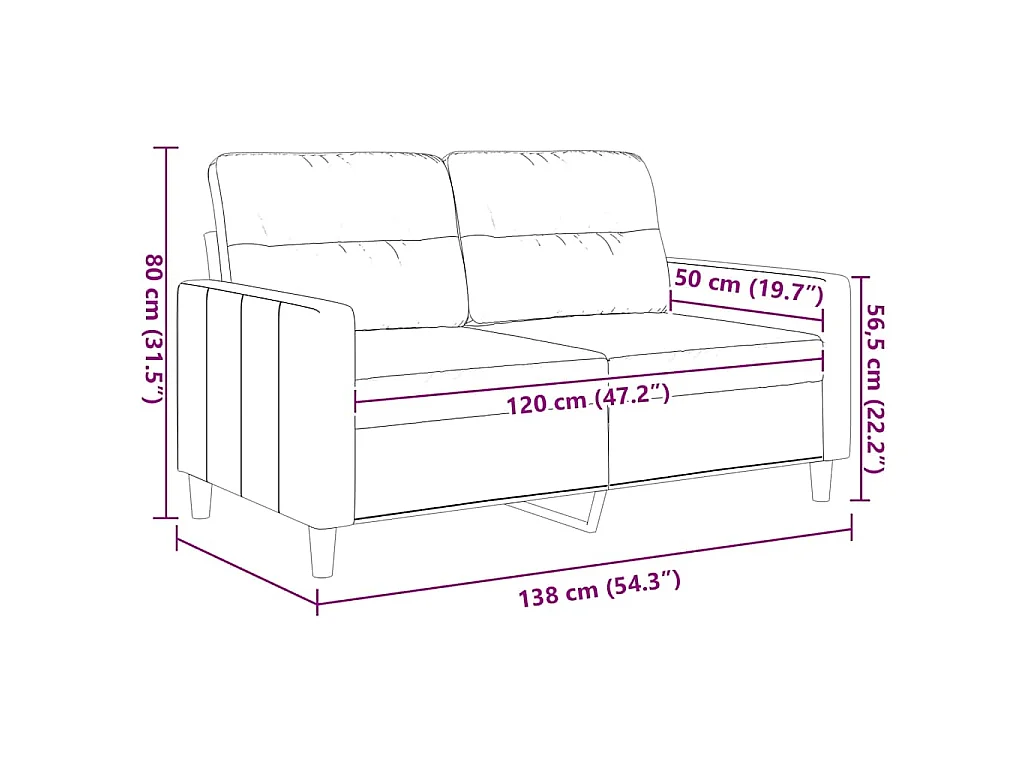 Canapé à 2 places Gris clair 120 cm Tissu