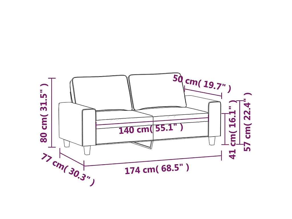 Canapé à 2 places Noir 140 cm Tissu