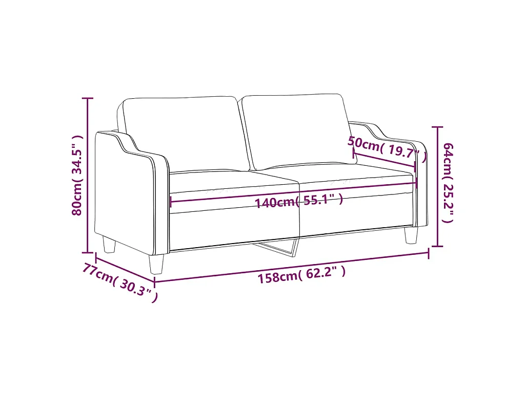 Canapé à 2 places Gris clair 140 cm Tissu