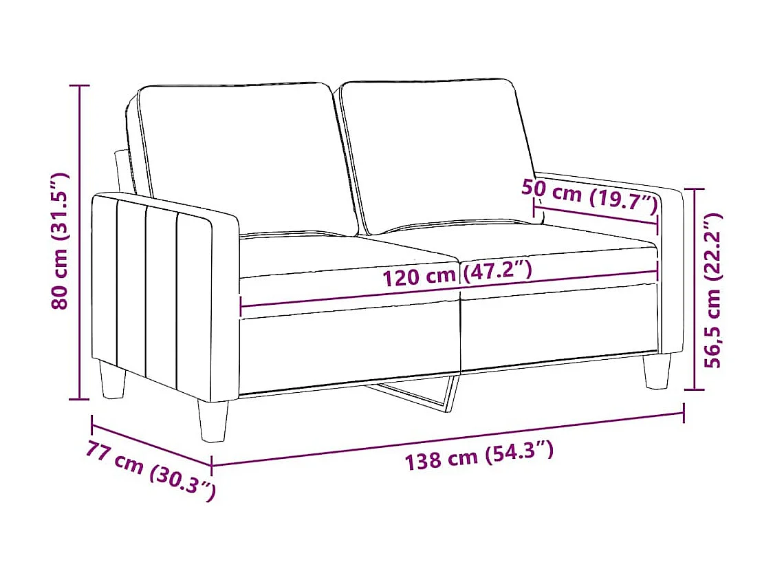 2-Sitzer-Sofa Creme 120 cm Stoff
