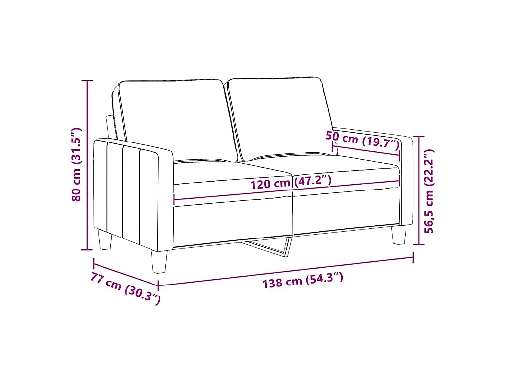 Canapé à 2 places Crème 120 cm Tissu