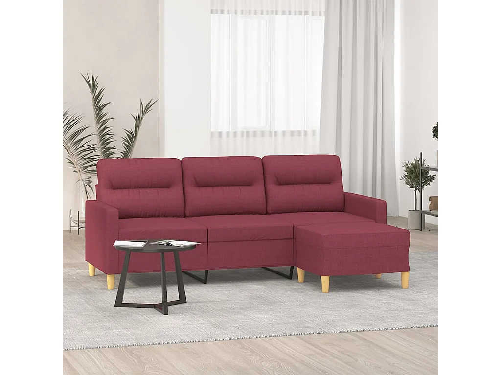 Canapé à 3 places avec repose-pieds Rouge bordeaux 180 cm Tissu