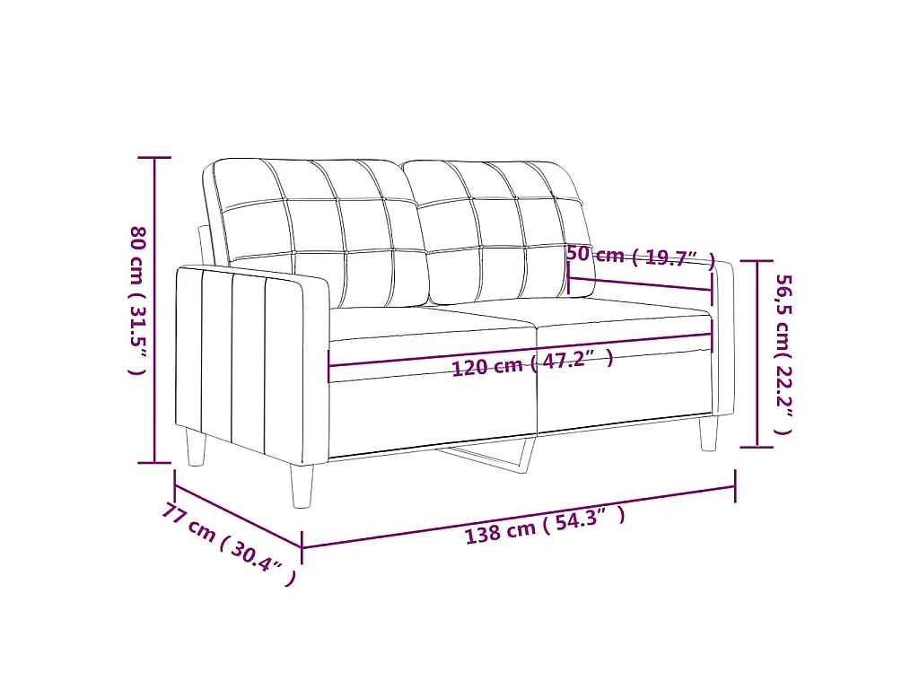 Canapé à 2 places Crème 120 cm Tissu