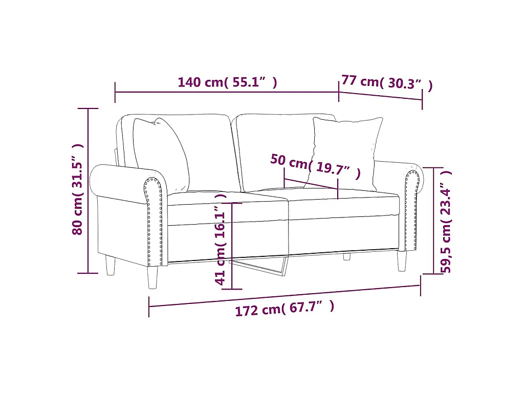 2-Sitzer-Sofa mit Zierkissen Braun 140 cm Samt