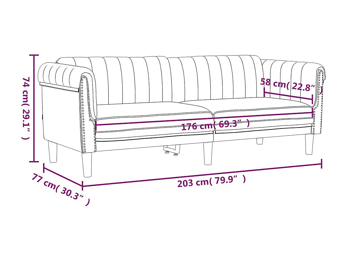 Sofa 3-Sitzer Weinrot Samt