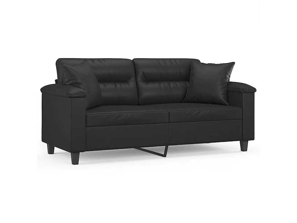 Canapé 2 places avec oreillers décoratifs noir 140cm similicuir