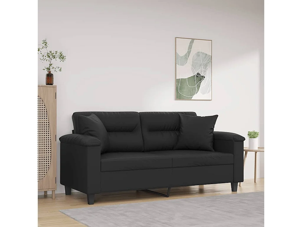 Canapé 2 places avec oreillers décoratifs noir 140cm similicuir