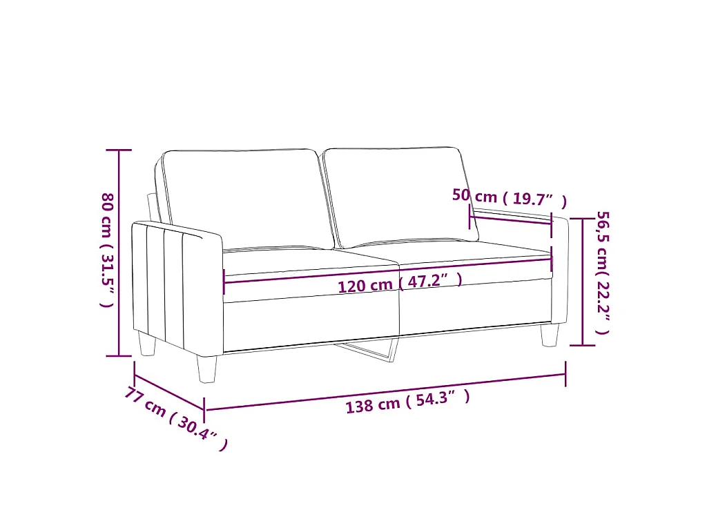 Canapé à 2 places Crème 120 cm Velours