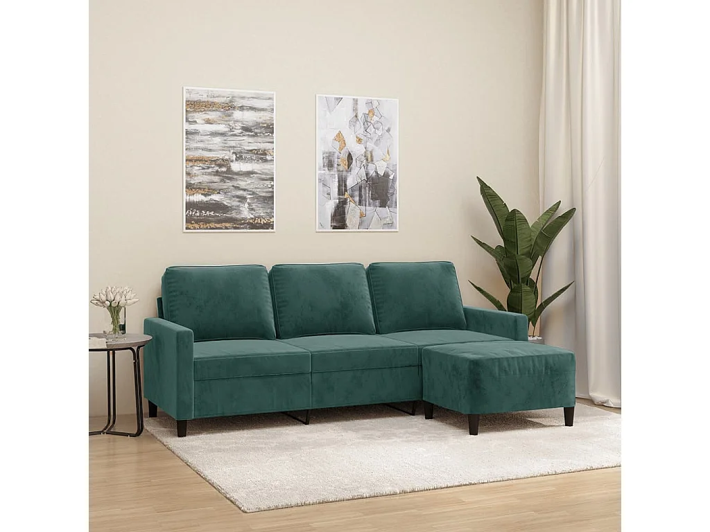 Canapé à 3 places avec repose-pieds Vert foncé 180 cm Velours