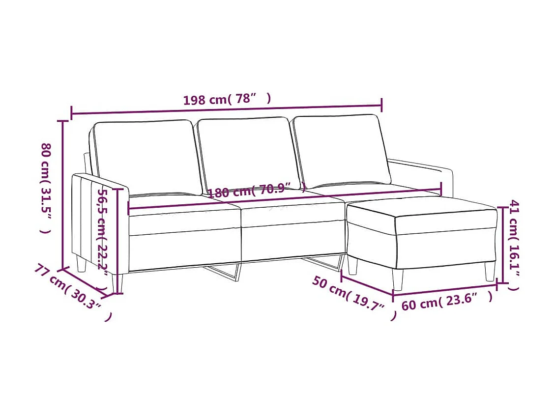 Canapé à 3 places avec repose-pieds Vert foncé 180 cm Velours