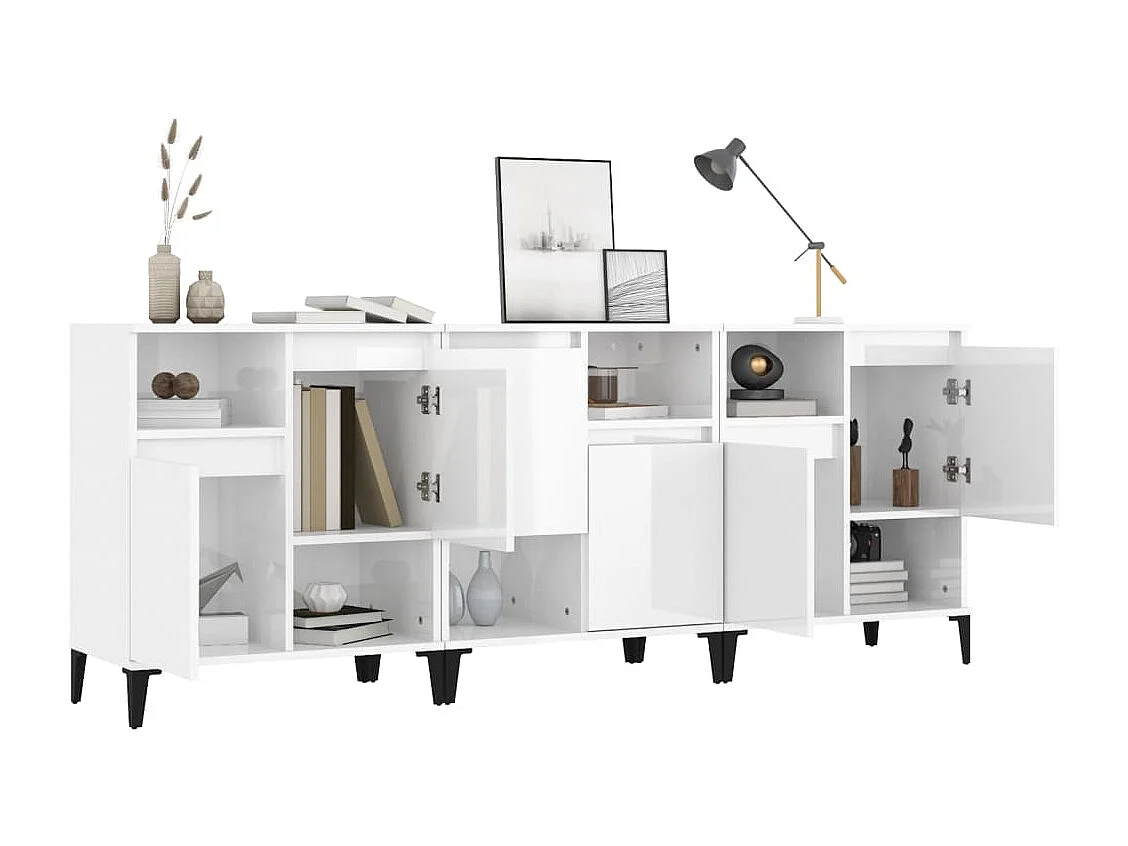 Credenze 3pz Bianco Lucido 60x35x70 cm in Legno Multistrato