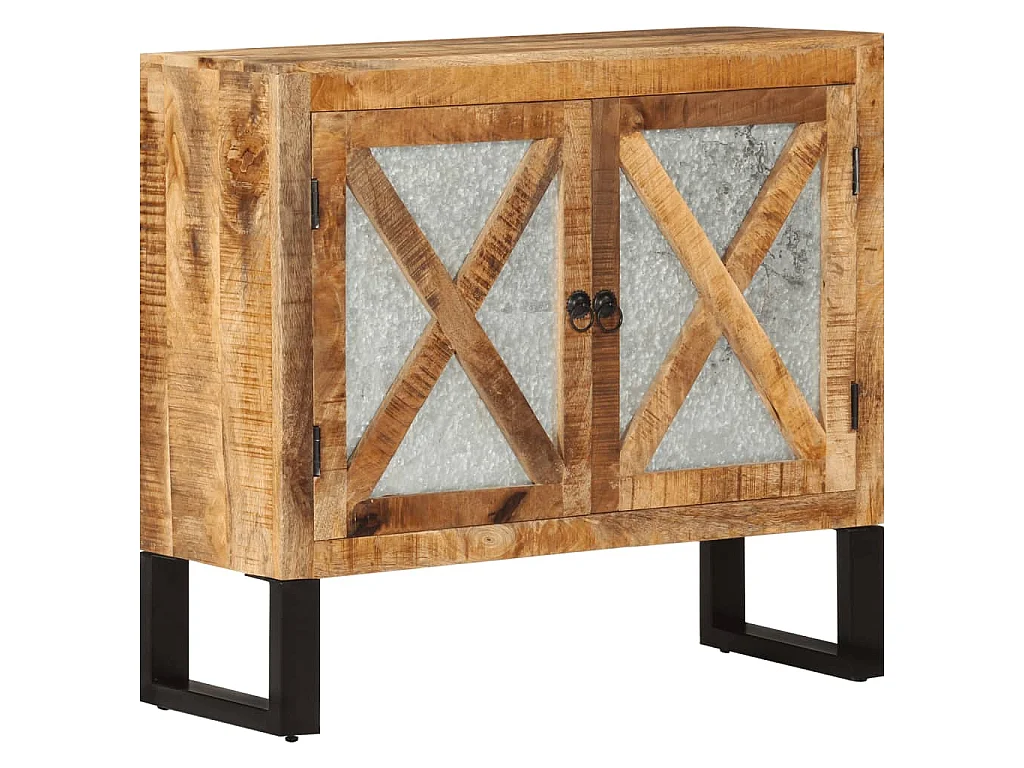 Buffet 80x30x71 cm bois de manguier brut massif et métal