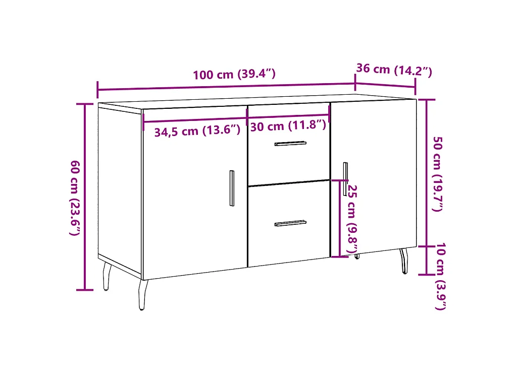 Buffet vieux bois 100x36x60 cm bois d'ingénierie