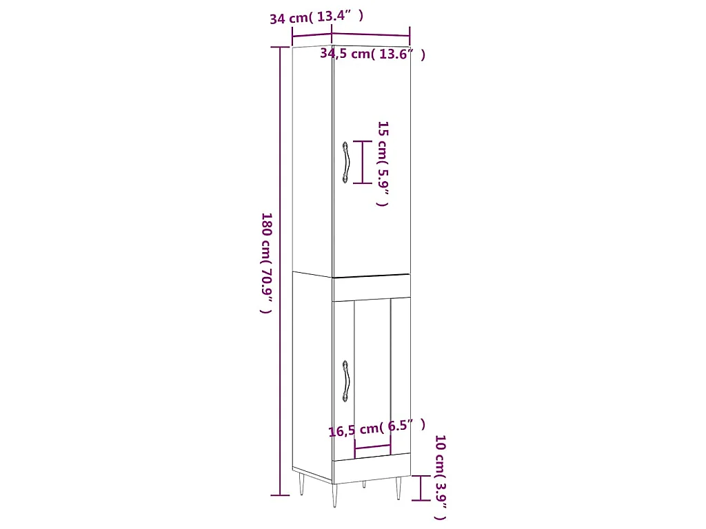 Buffet haut Gris béton 34,5x34x180 cm Bois d'ingénierie