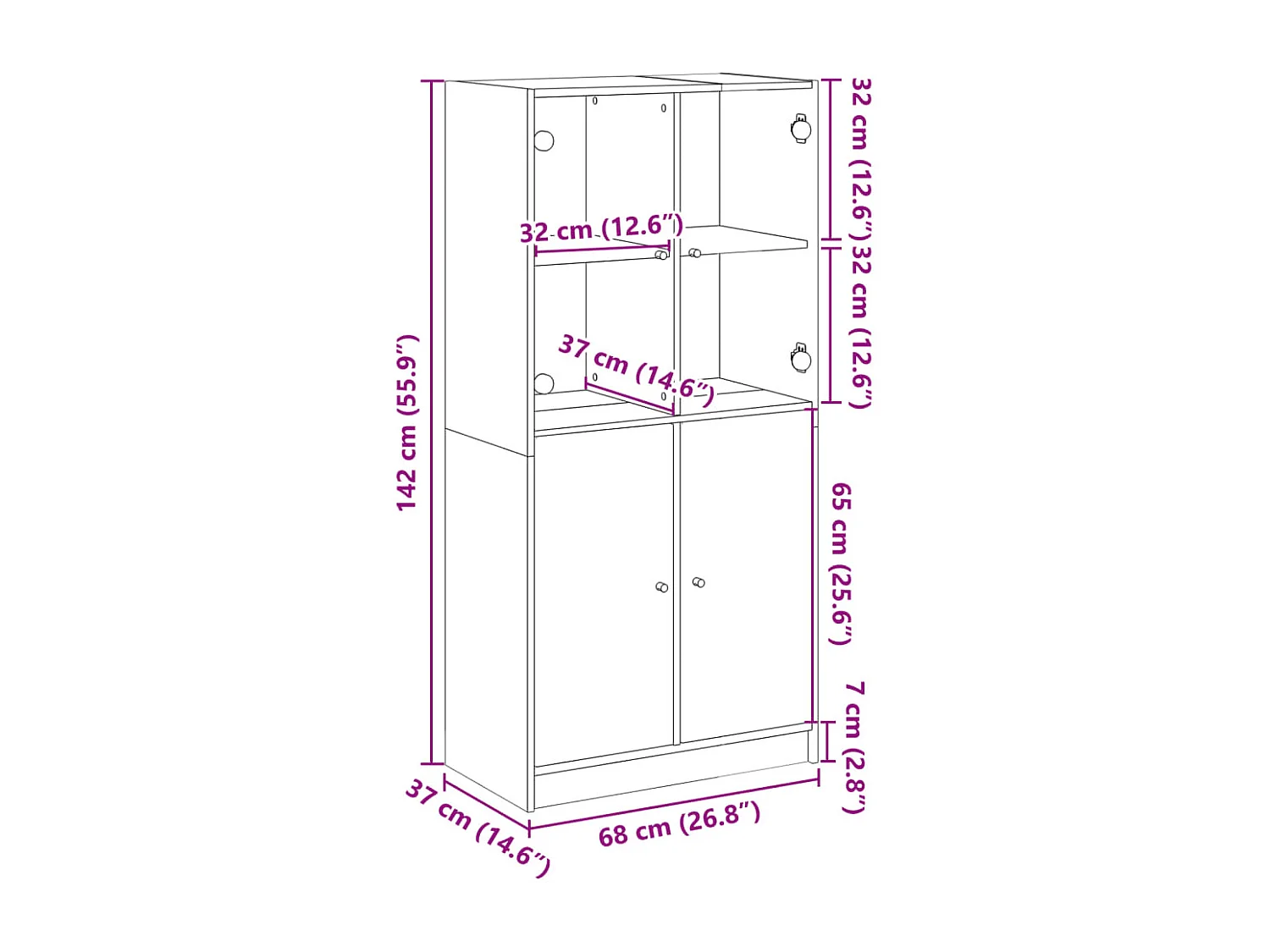 Buffet haut avec portes gris béton 68x37x142 cm bois ingénierie