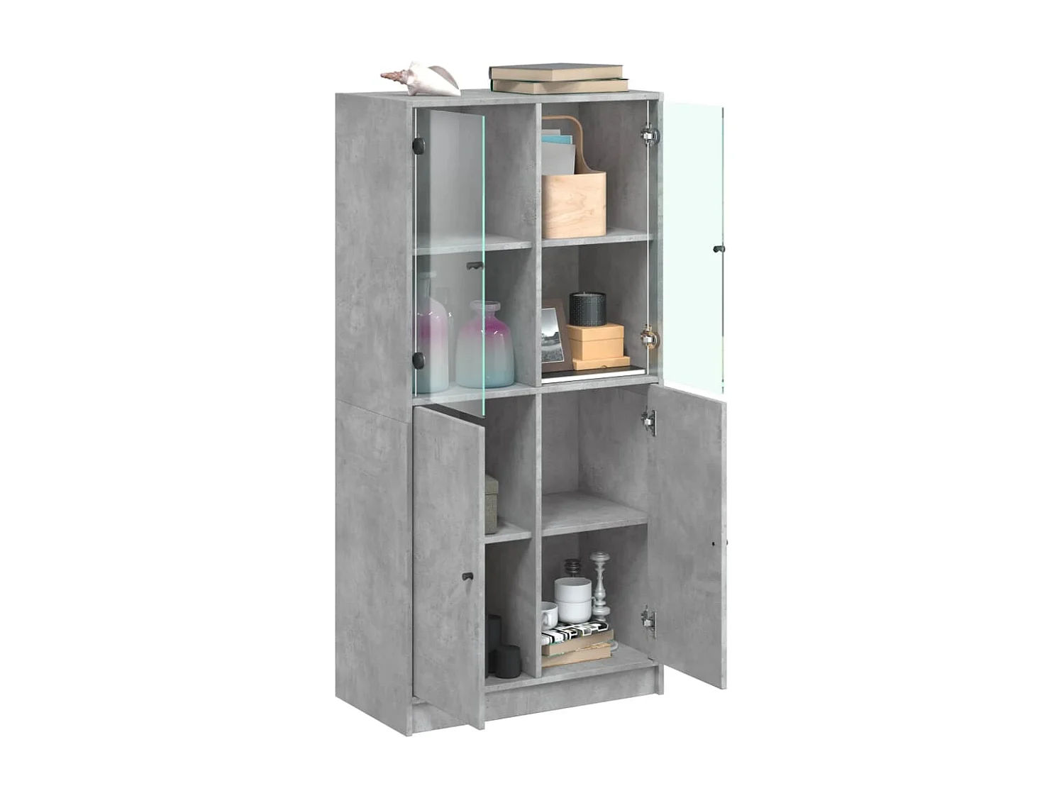 Buffet haut avec portes gris béton 68x37x142 cm bois ingénierie