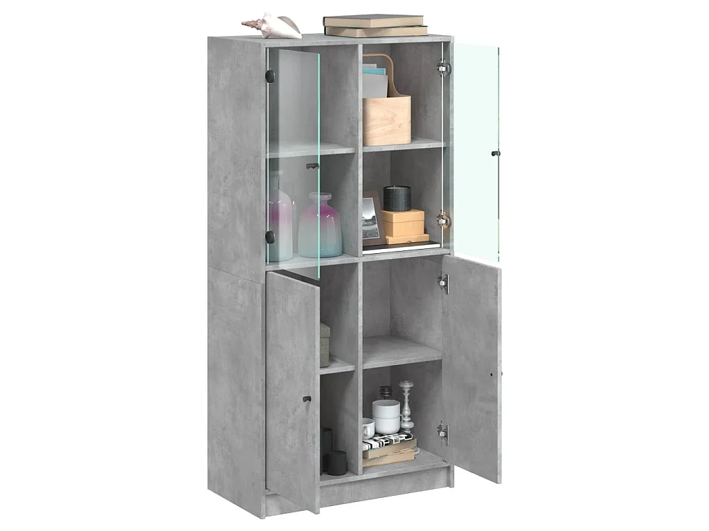 Credenza con Ante Grigio Cemento 68x37x142 cm Legno Multistrato