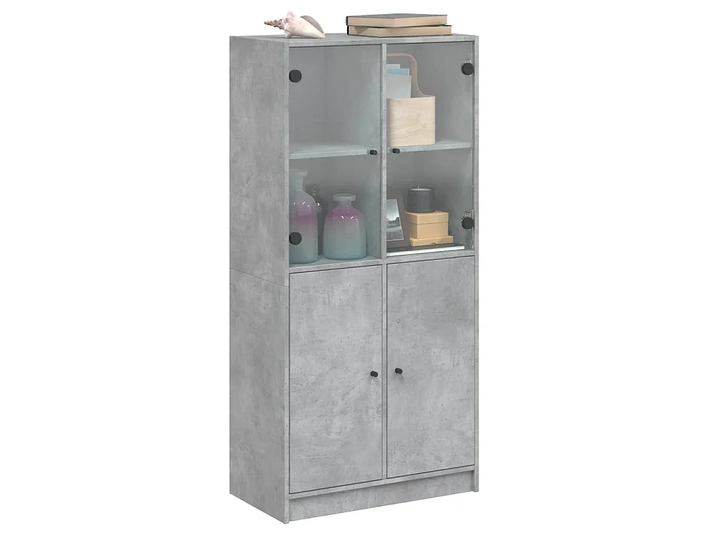 Credenza con Ante Grigio Cemento 68x37x142 cm Legno Multistrato
