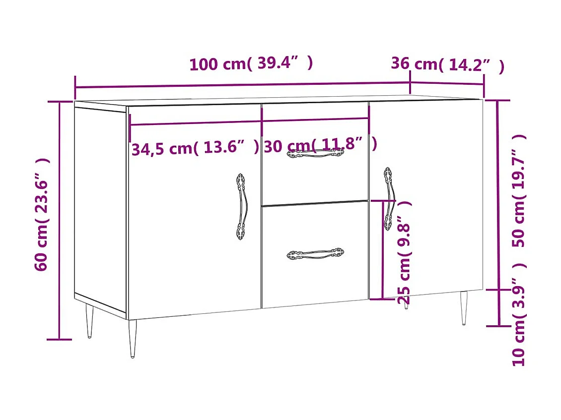 Buffet gris béton 100x36x60 cm bois d'ingénierie