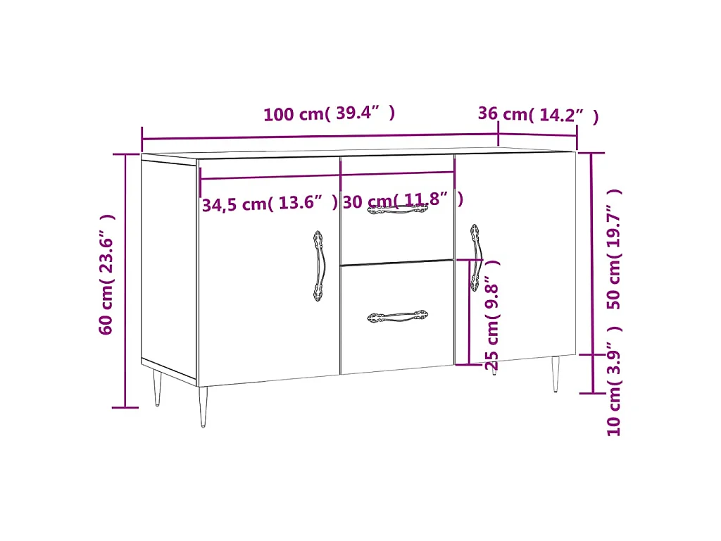 Buffet gris béton 100x36x60 cm bois d'ingénierie