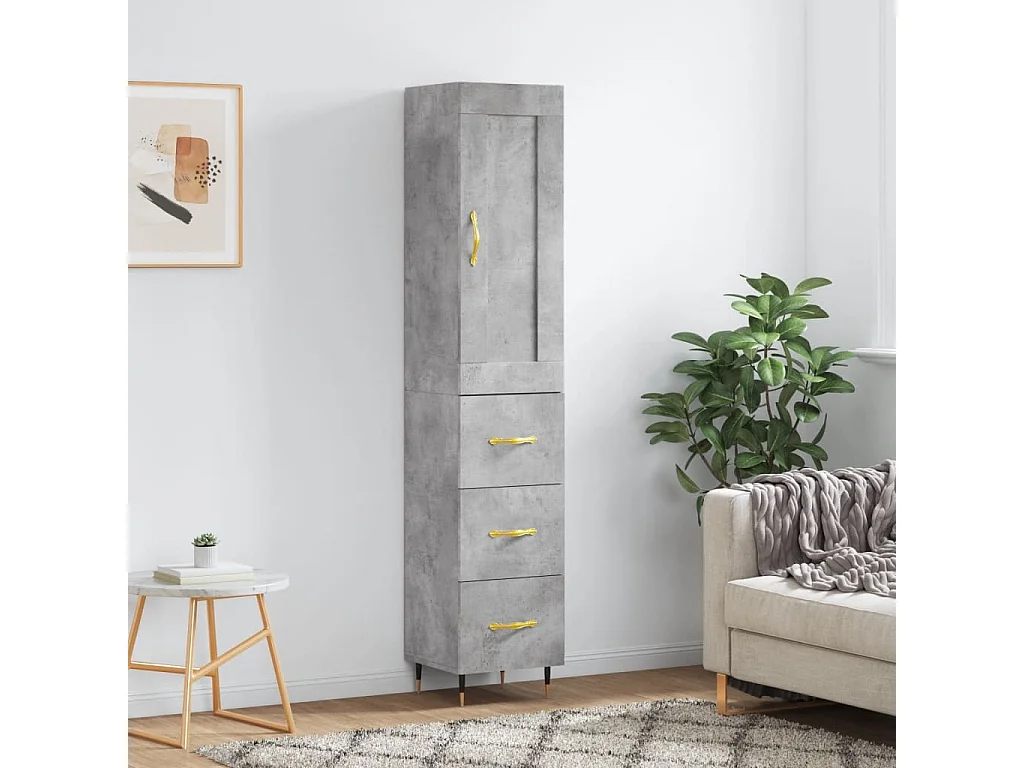 Buffet haut Gris béton 34,5x34x180 cm Bois d'ingénierie