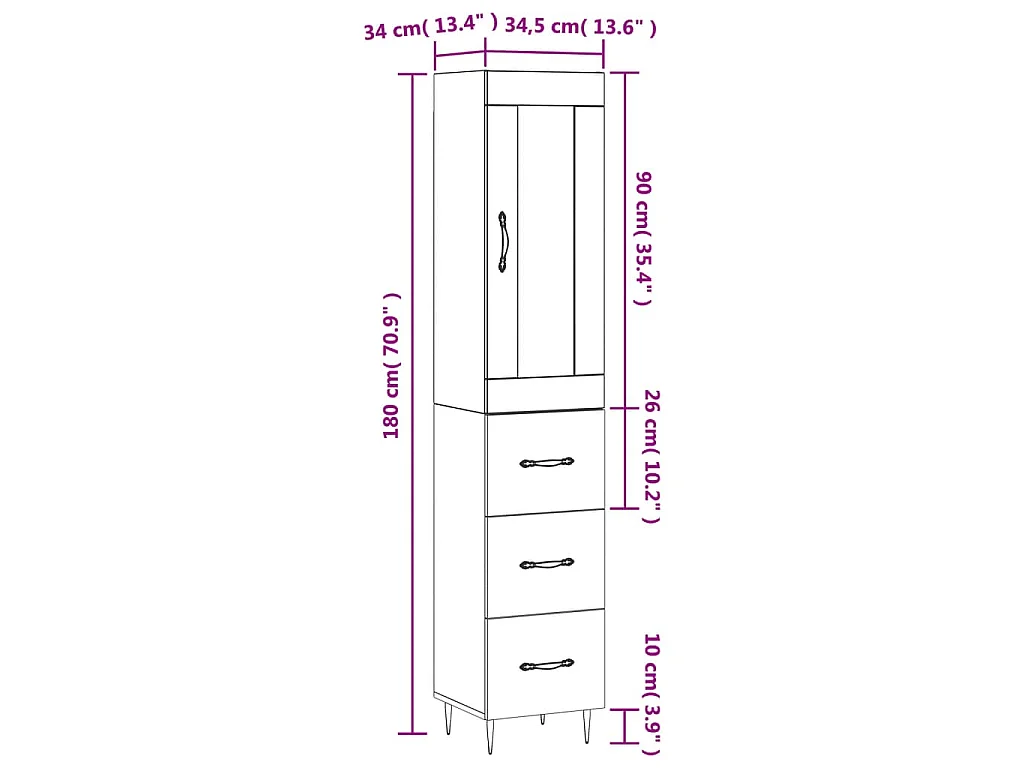 Buffet haut Gris béton 34,5x34x180 cm Bois d'ingénierie
