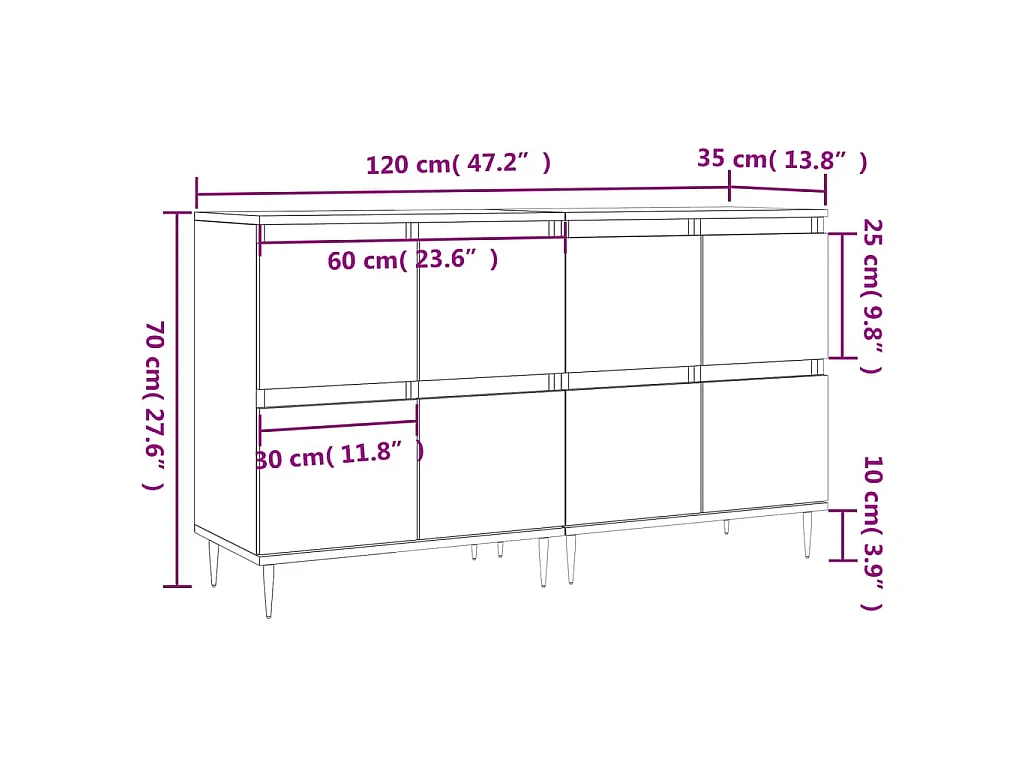 Buffets 2 pcs blanc bois d'ingénierie