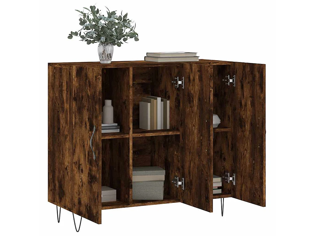 Credenza Rovere Fumo 90x34x80 cm in Legno Multistrato