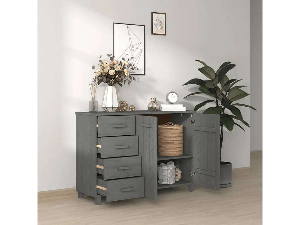 Sideboard HAMAR Dunkelgrau 113x40x80 cm Massivholz Kiefer