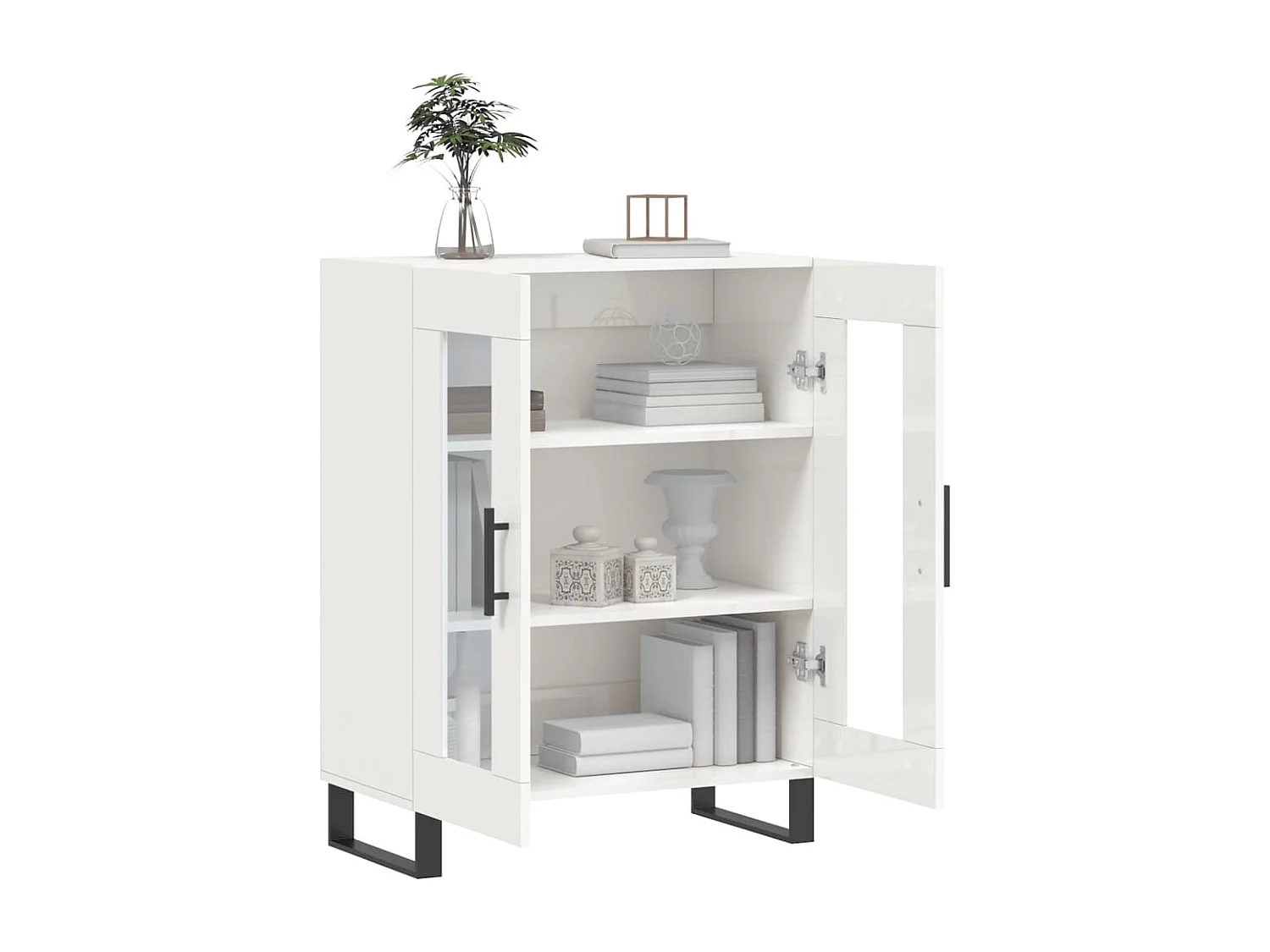 Buffet Blanc brillant 69,5x34x90 cm Bois d'ingénierie