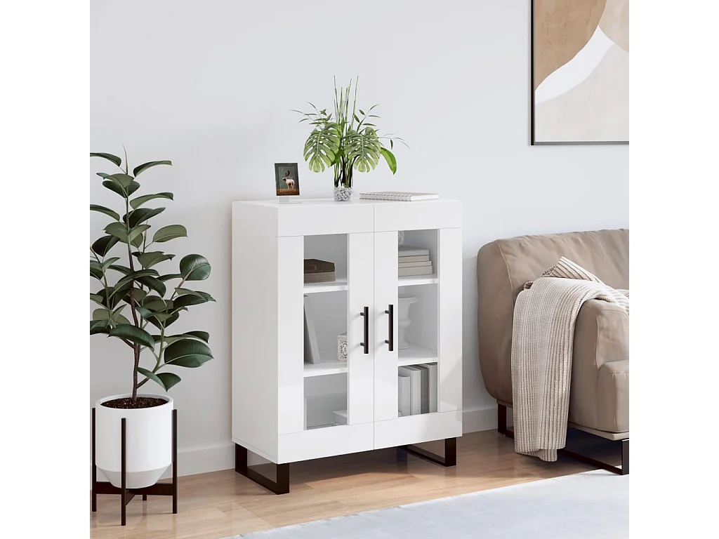 Buffet Blanc brillant 69,5x34x90 cm Bois d'ingénierie