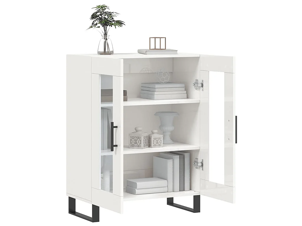 Buffet Blanc brillant 69,5x34x90 cm Bois d'ingénierie