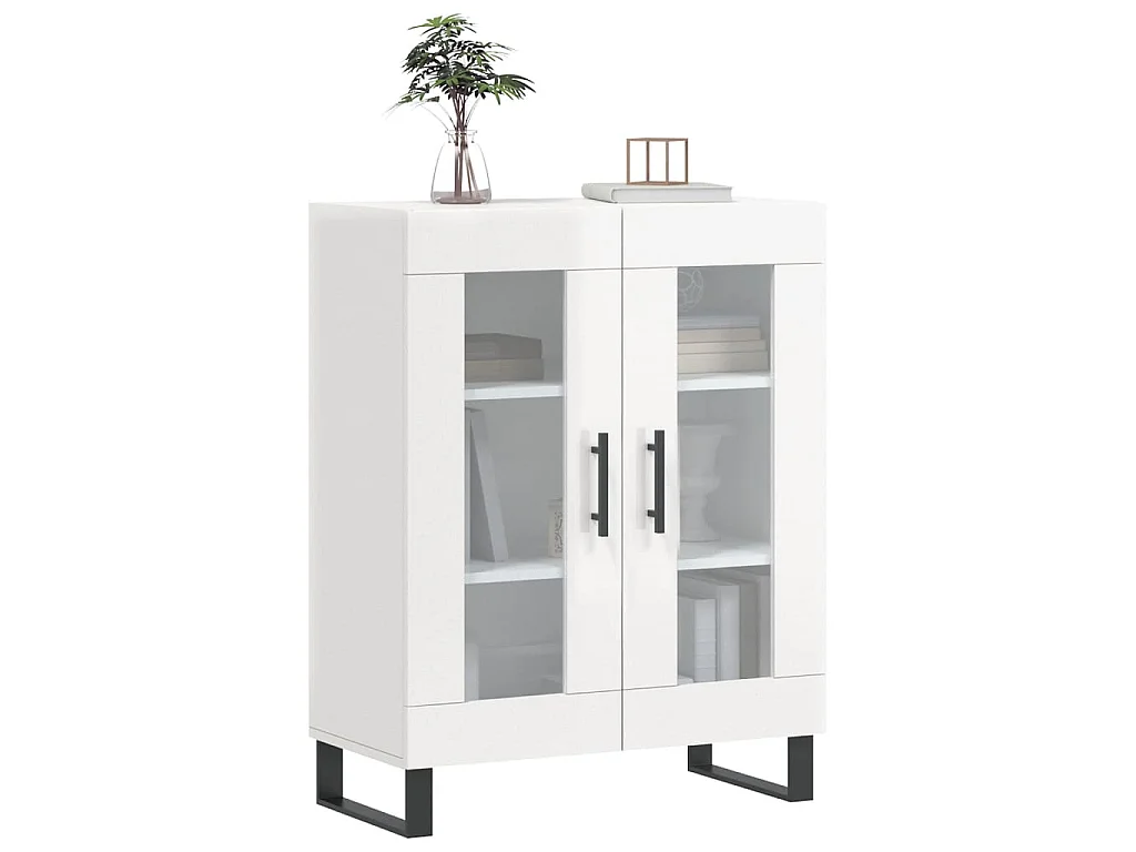 Buffet Blanc brillant 69,5x34x90 cm Bois d'ingénierie