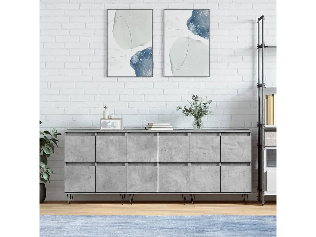 Buffets 3 pcs gris béton bois d'ingénierie