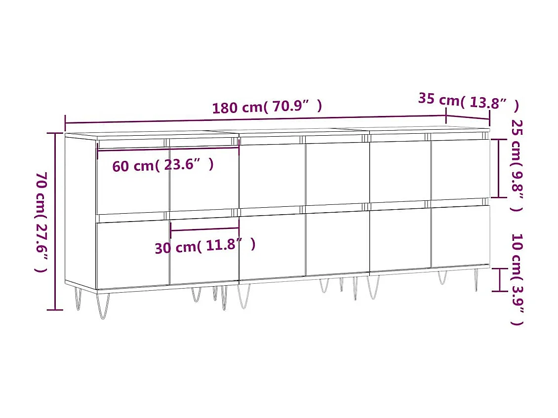 Buffets 3 pcs gris béton bois d'ingénierie