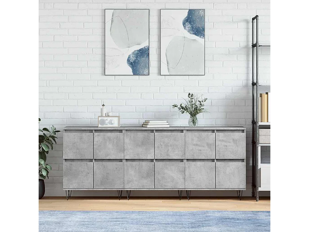Buffets 3 pcs gris béton bois d'ingénierie