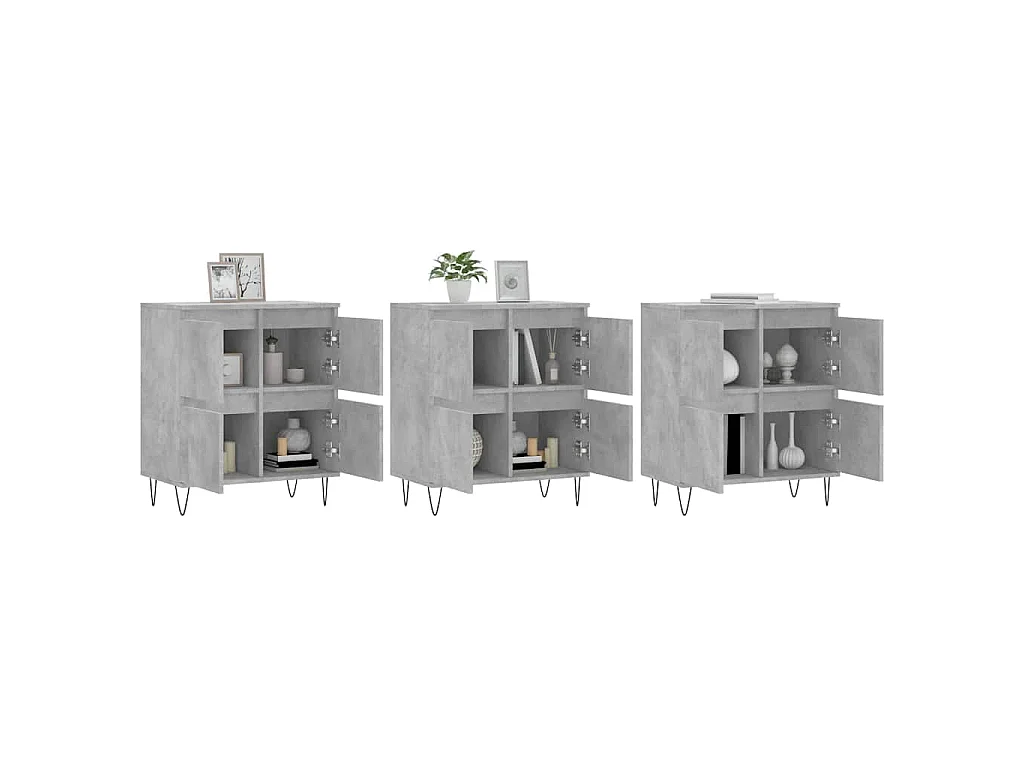 Credenze 3 pz Grigio Cemento in Legno Multistrato