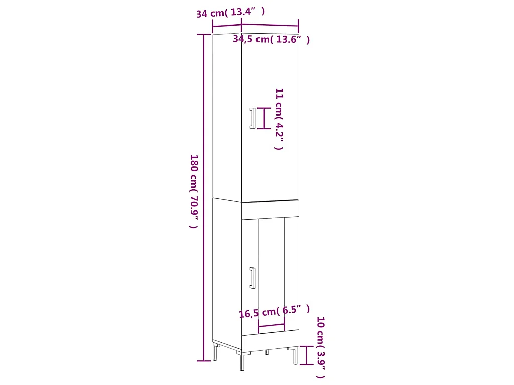Aparador alto madera contrachapada blanco 34,5x34x180 cm